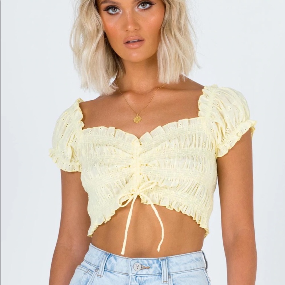 NWOT // Princess Polly - Yellow Ruched Tie Crop Top